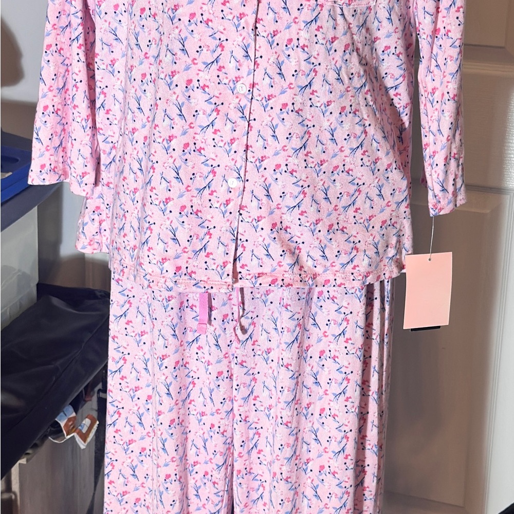 Kim Rogers “Soft as a Cloud Whisperluxe” Pink and Blue Floral Pajama Set Comfort